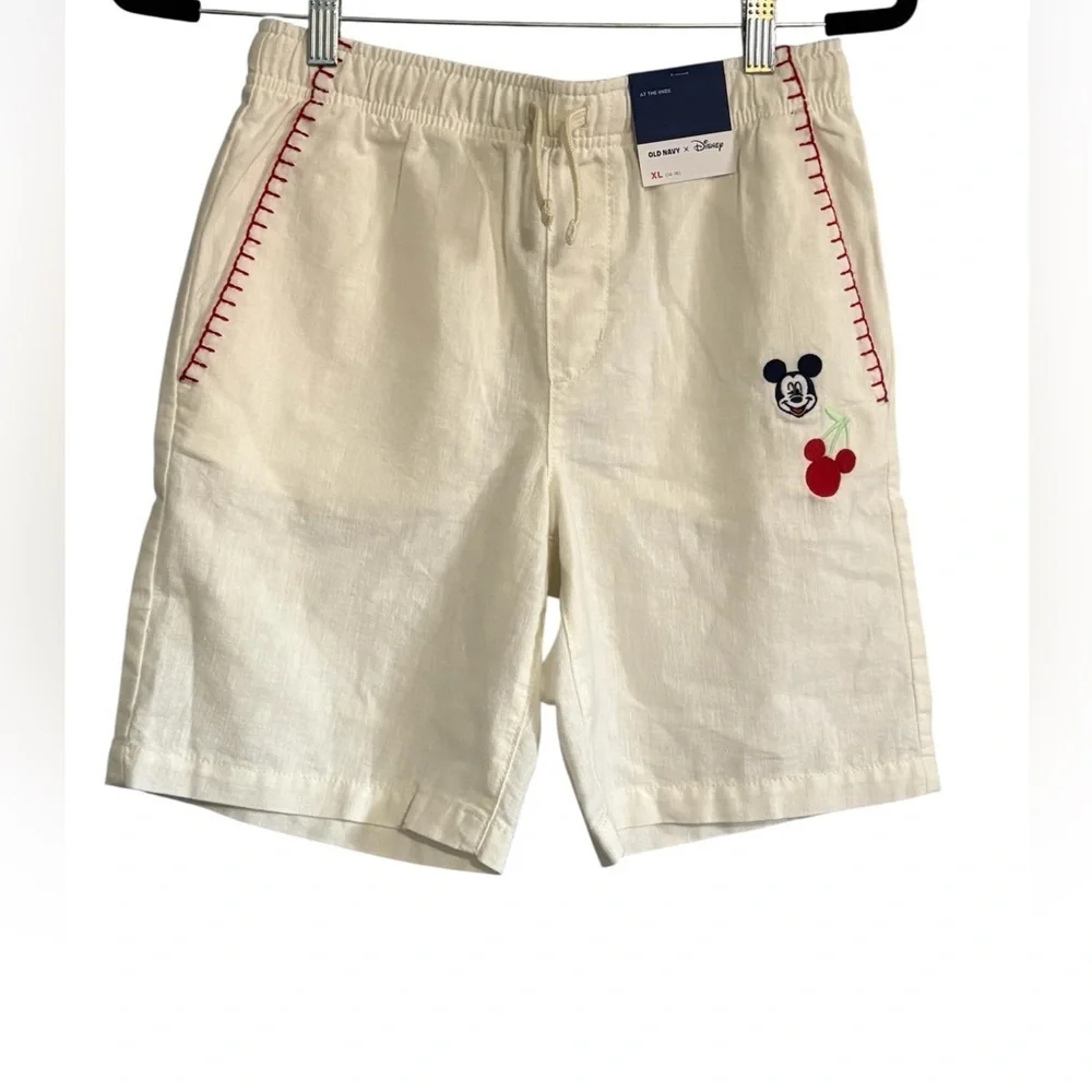 Disney Cream Shorts with Mickey and Red Stitching